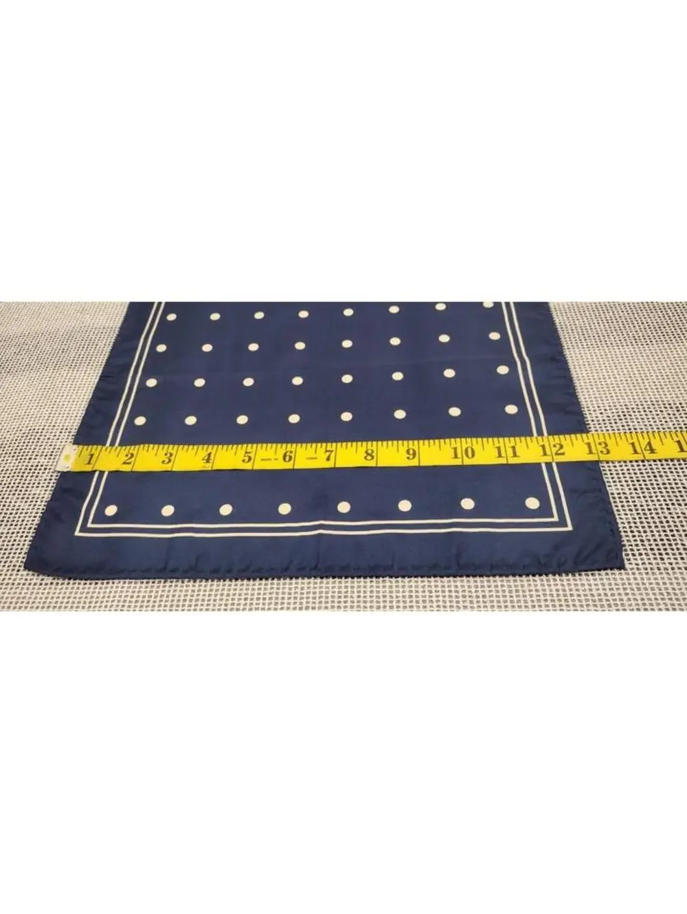 Vintage Navy Blue Silk Hnakie White Polka Dots NAUTICAL Menswear Handkerchief